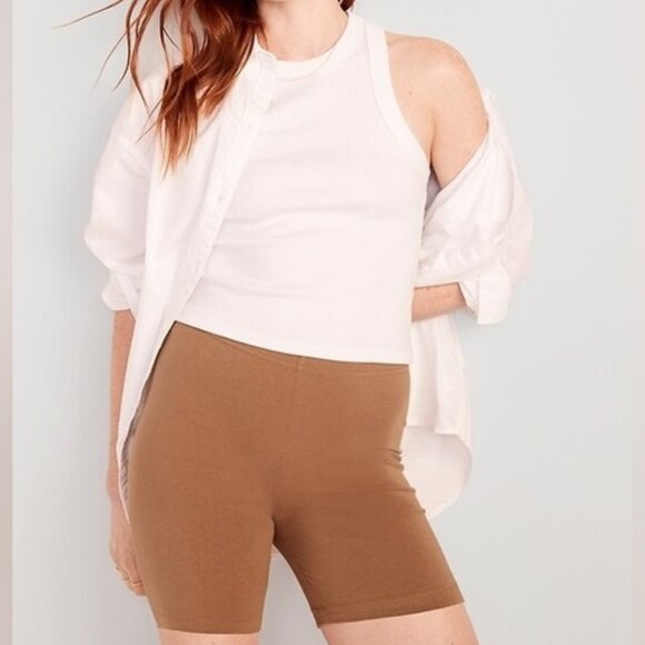 OLD NAVY Women's High Waisted Jersey Biker Shorts Cycling 6 inch inseam Taupe - Picture 1 of 7
